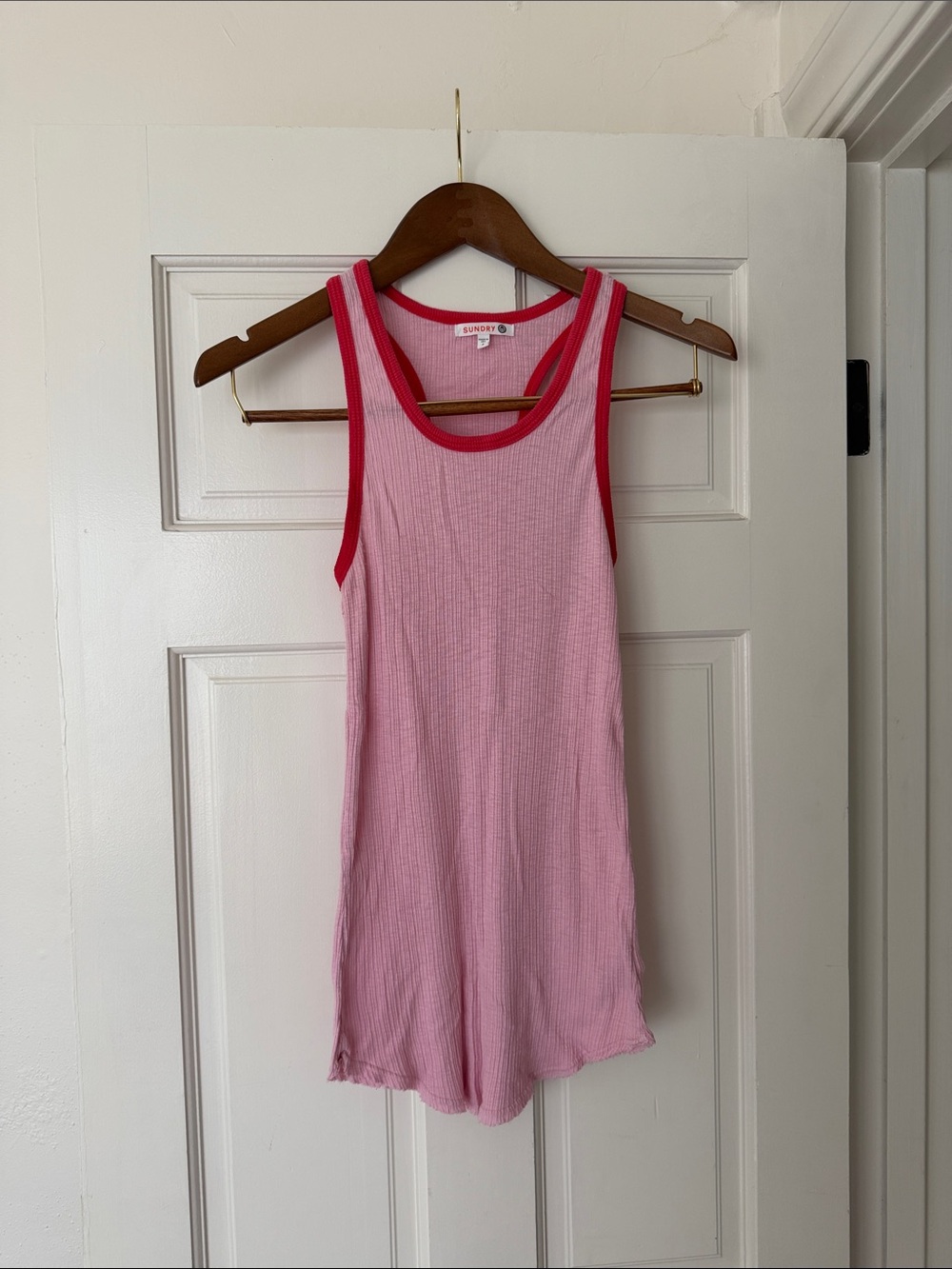Sundry Pink Ribbed Tank with Hot Pink Contrast Trim